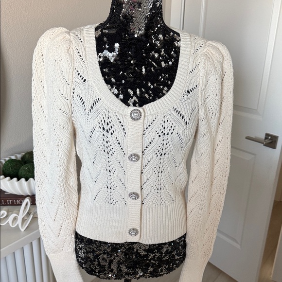Express Cream Knit Sweater with Button Detail - Picture 2 of 8